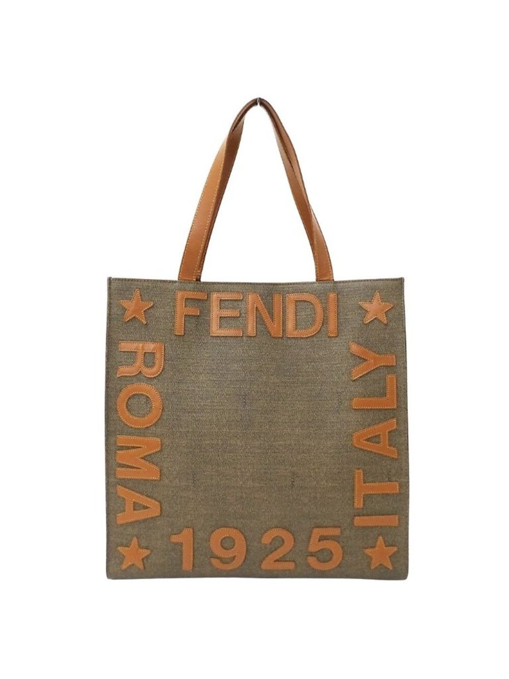 Fendi Tote Bag Brown Khaki Logo Large